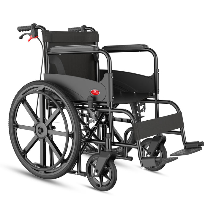 Foldable Wheelchair for Elderly & Patients | Self-Propelled | MS Frame with Hammered Finish | Travel-Friendly, Indoor Use | Adjustable Seat Belt & Comfortable Footrests (EC700_BR_LOCK)