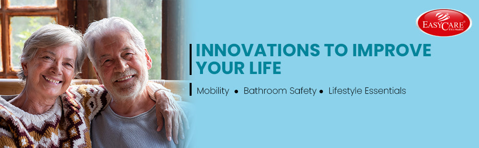 Advertisement for Easy Care with an elderly couple and text about product categories.