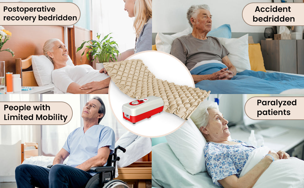 Collage of people using air bubble mattress