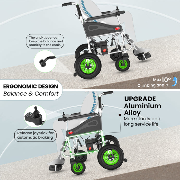 EASYCARE Electric Wheelchair with Ergonomic Design and Upgraded Aluminium Alloy Frame | Anti-Tipper Wheels for Stability | Joystick Control with Automatic Braking | Lightweight Power Wheelchair for Seniors | Max 10° Ramp Climbing Capability