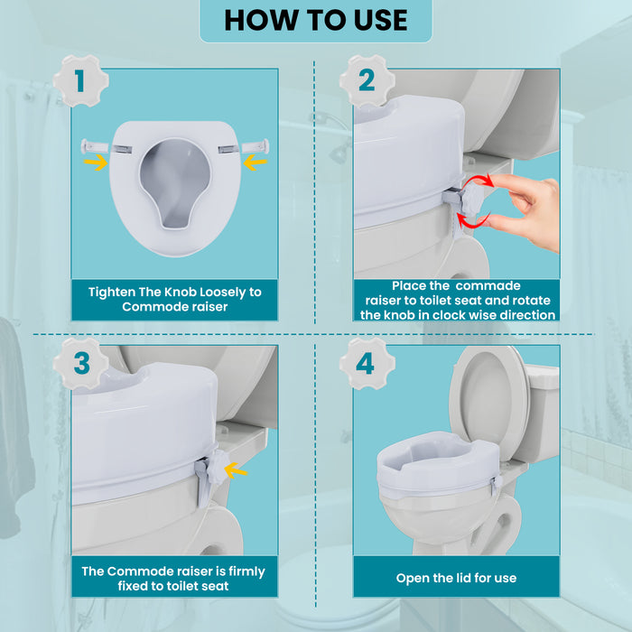 EASYCARE Toilet Seat Riser with Safety Lock | 6 Inch Height Increase for Elderly, Seniors & Post-Surgery Support (180 kg Capacity)