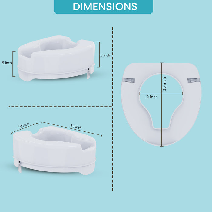 EASYCARE Toilet Seat Riser with Safety Lock | 6 Inch Height Increase for Elderly, Seniors & Post-Surgery Support (180 kg Capacity)