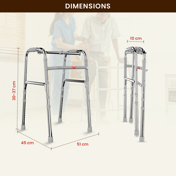 Aluminum Foldable Walker with Adjustable Height Dimensions – 8-Height Levels from 30 to 37 Inches for Elderly and Disabled Support