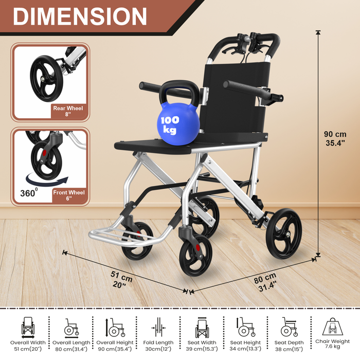 Dimensions of Portable Lightweight Traveling Wheelchair with Carry Bag – Size Guide