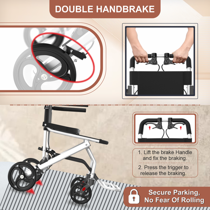 Double Handbrake System for Wheelchair - Secure Parking and No Fear of Rolling