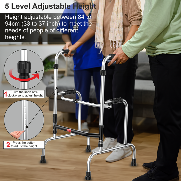 EASYCARE 5-Level Adjustable Height Walker - Customizable Height Adjustment from 84 to 94cm (33 to 37 inches) with Anti-Clockwise Knob and One-Press Button for Personalized Comfort, Ideal for Different Heights