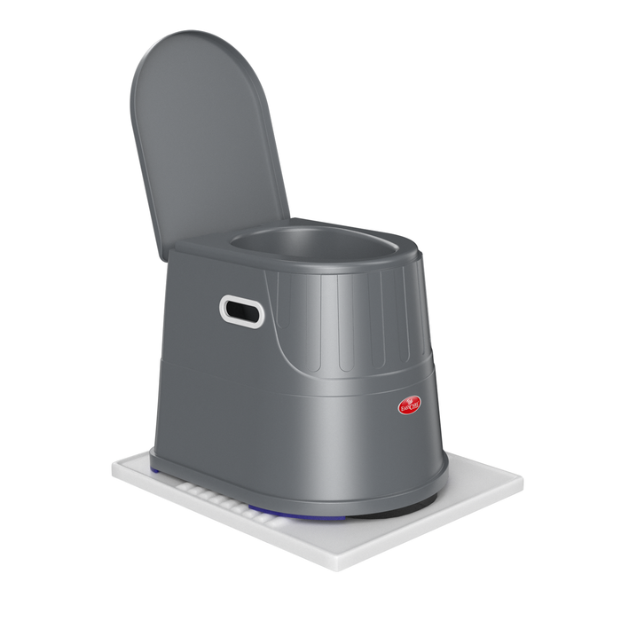 Easycare Grey Portable Toilet Converter - Commode Stool with 125kg Weight Capacity, Smooth Grey Finish, Reinforced Rubber Pads, Connected Lid to Minimize Odors for Comfortable and Safe Use