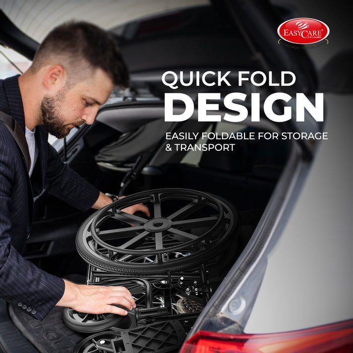 Easycare Quick Fold Design Wheelchair - Easily Foldable for Convenient Storage & Transport | Portable, Lightweight Wheelchair for Elderly, Disabled, and Patients