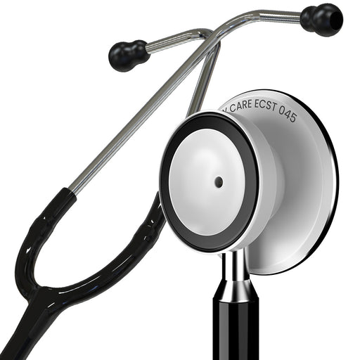 A close-up product image of an Easycare stethoscope showing its dual-sided chestpiece and durable tubing.