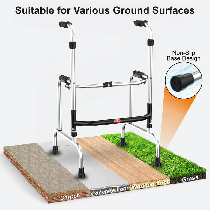 EASYCARE Walker with Non-Slip Base Design - Suitable for Multiple Ground Surfaces Including Carpet, Concrete Floor, Wooden Floor, and Grass, Providing Stable and Safe Mobility for Elderly and Patients on Any Terrain