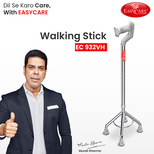 Walking stick with EASYCARE branding and a man giving a thumbs-up on a white background