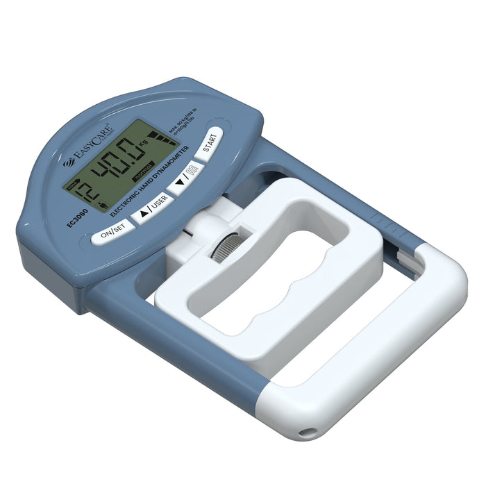 EASYCARE EC3060 Digital Hand Dynamometer – Front Side Angle View with LCD Display and Adjustable Grip