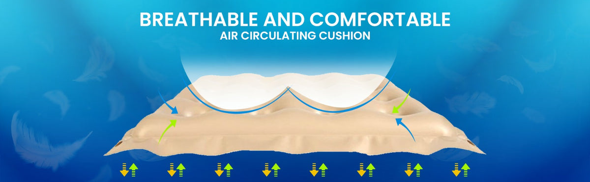 Illustration of a breathable and comfortable air circulatingcushion seat with blue background