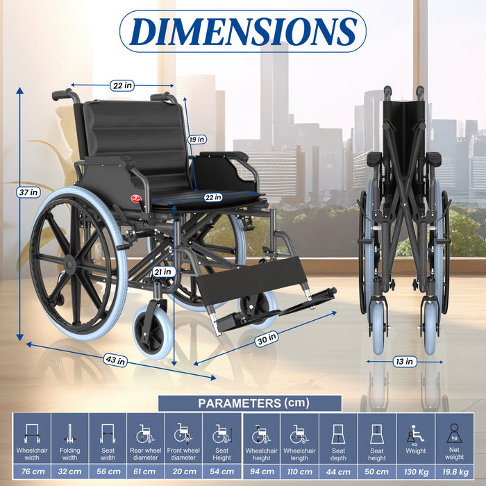EASYCARE® Obesity Wheelchair 130 kg | Heavy-Duty Foldable Wheelchair with Swing-Back Arms