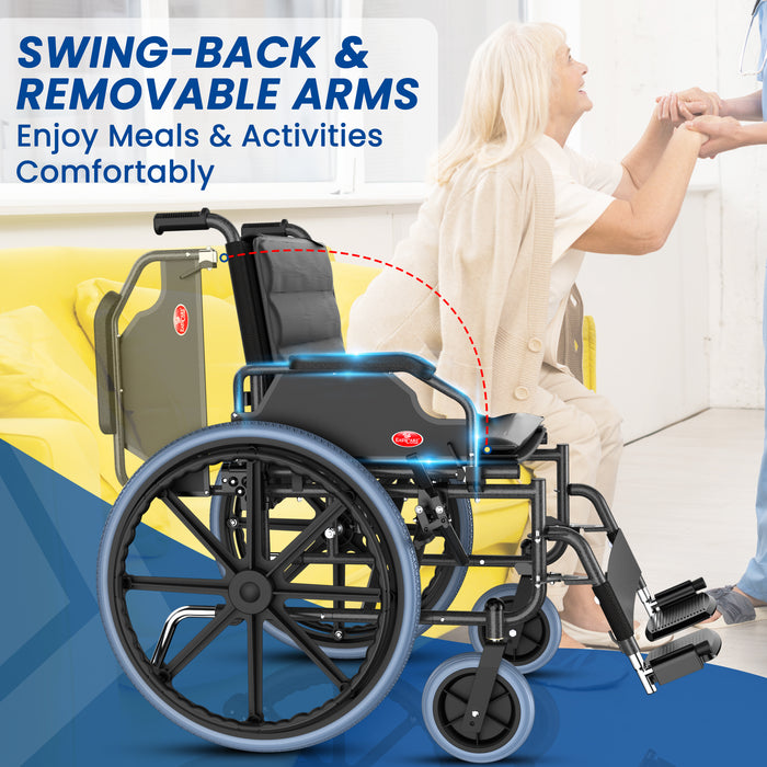 EASYCARE® Obesity Wheelchair 130 kg | Heavy-Duty Foldable Wheelchair with Swing-Back Arms
