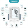 Easycare blood pressure monitor with feature icons on a white background
