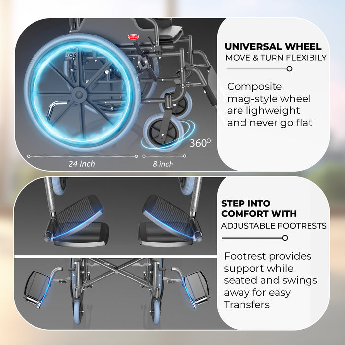 EASYCARE® Obesity Wheelchair 130 kg | Heavy-Duty Foldable Wheelchair with Swing-Back Arms