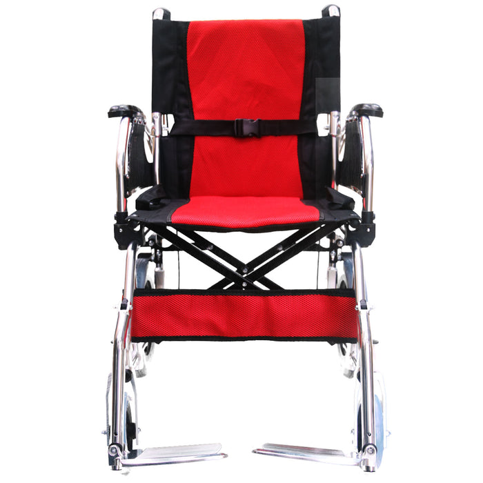 EASYCARE Portable Aluminum Wheelchair with Locking Hand Brakes, 12” Rear Wheels, Foldable Backrest, Capacity upto 120 Kg
