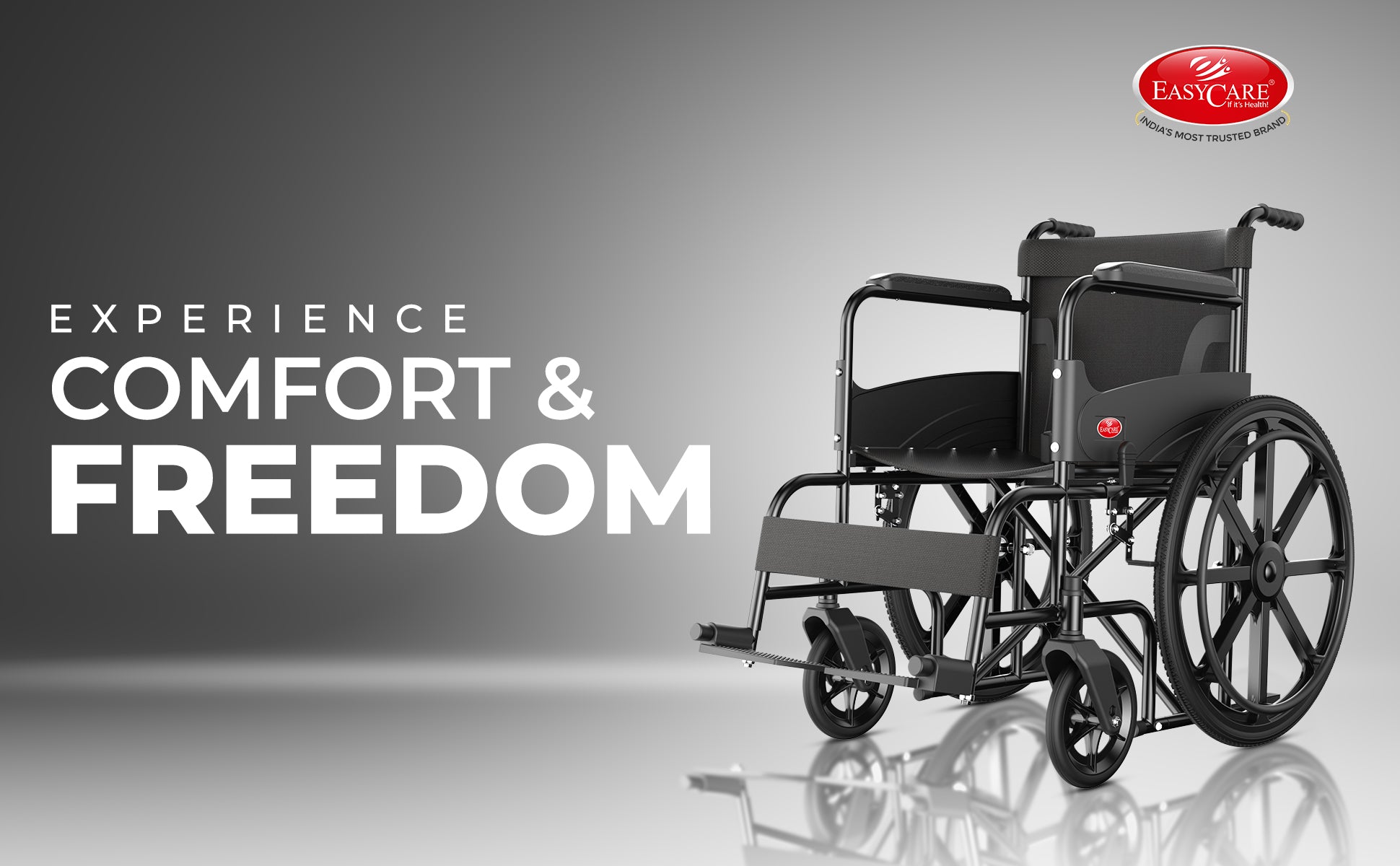 Wheelchair with 'Easycare' branding on a gray background