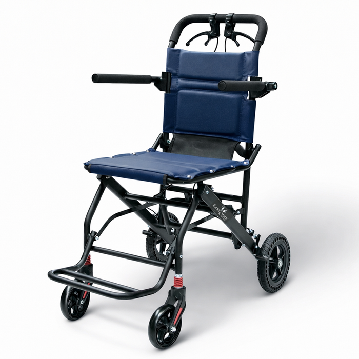 EASYCARE Portable Mild Steel Traveling Wheelchair with 105 kg Weight Capacity, Attendant Brake, Safety Belt, Back Pocket, Carry Bag, and Smooth Mobility for Travel (EC9005)
