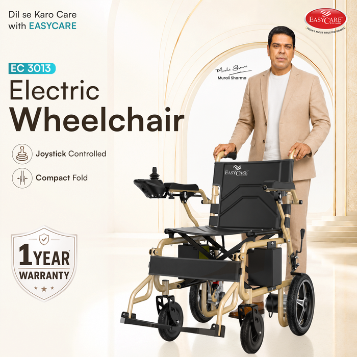 EasyCare EC3013 Foldable Electric Wheelchair for Elderly & Patients, Joystick Controlled Power Wheelchair with Lithium-Ion Battery, 18–20 km Range, IATA-Compliant Travel Ready Design, Mild Steel Frame & 1 Year Warranty*
