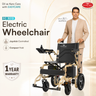 Electric wheelchair with a man standing next to it, featuring Easycare branding.