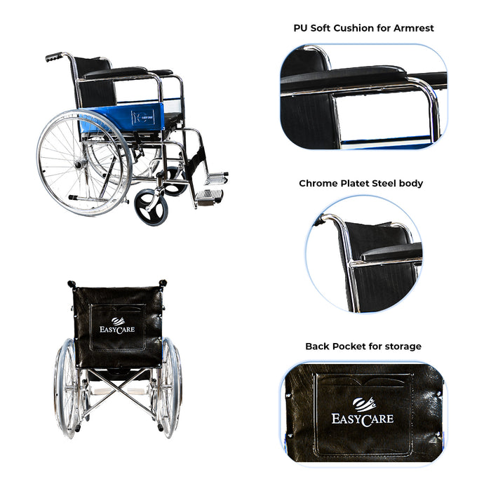 EASYCARE Foldable Standard Steel Commode Wheelchair (Fixed, PVC, Capacity upto 120 Kgs)
