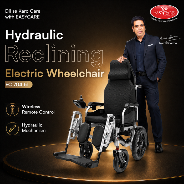 EasyCare Hydraulic Reclining Electric Wheelchair with Powered Backrest & Legrest Adjustment, Dual Motor, Remote & Joystick Control, Strong MS Steel Frame, Lithium Battery, 120 kg Capacity, Indoor & Outdoor Use with 1 Year Warranty*