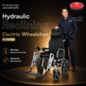Electric wheelchair with reclining feature and person in suit standing next to it, on a dark background with 'EASYCARE' branding.
