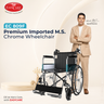Advertisement for EASYCARE wheelchair with a man standing next to it on a beige background