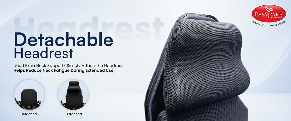 Detachable headrest with Easycare logo on a light blue background