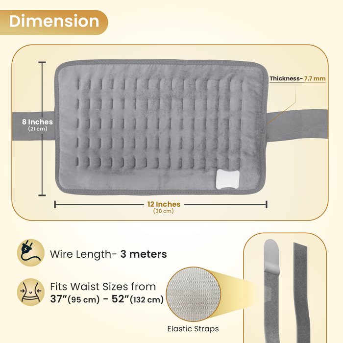 EASYCARE® - Velvet Orthopaedic Heating Pad for Pain Relief with 3 Heat Levels, Dual Thermostat Safety, Washable Cover, Wide Belt, Back, Neck, Shoulder, Knee, Abdominal and Muscle Pain Therapy Size -Regular – 24 × 30 cm