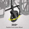 360° flexible front castor wheel on a commode wheelchair ensures effortless maneuverability, providing enhanced mobility and stability. Perfect for users with limited mobility, allowing smooth turns and easy navigation in tight spaces