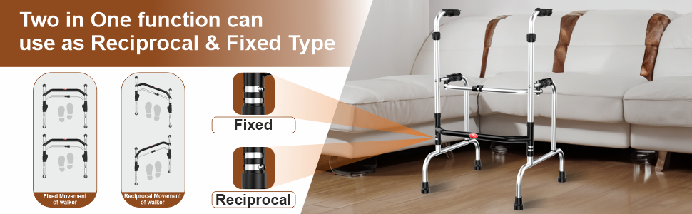 Bedside rail with features for reciprocal and fixed types on a walker