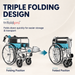 Wheelchair with triple folding design labeled 'trifoldpro' on a beige background