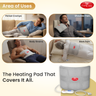Heating pad with Easycare branding used for various pain relief scenarios on a beige background.