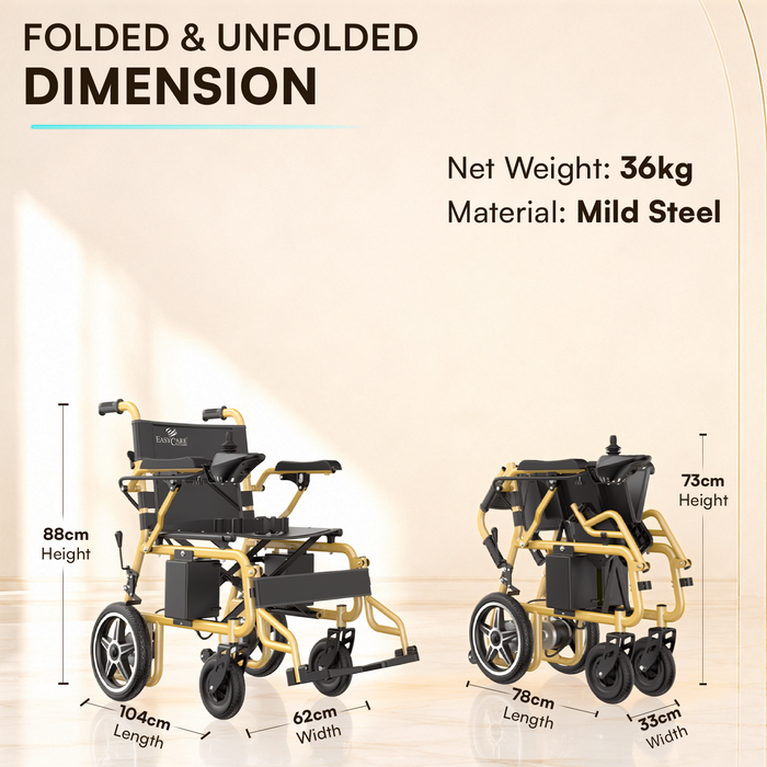 EasyCare EC3013 Foldable Electric Wheelchair for Elderly & Patients, Joystick Controlled Power Wheelchair with Lithium-Ion Battery, 18–20 km Range, IATA-Compliant Travel Ready Design, Mild Steel Frame & 1 Year Warranty*