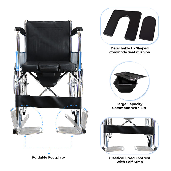 EASYCARE Foldable Standard Steel Commode Wheelchair (Fixed, PVC, Capacity upto 120 Kgs)