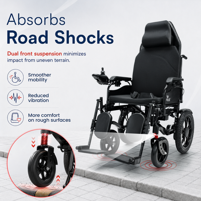 EasyCare Reclinova 180 Reclining Electric Wheelchair with 180° Full Rest Support, Joystick Control, Dual Shock Suspension, Headrest & Leg Support for Adults and Elderly (EC 707-51)