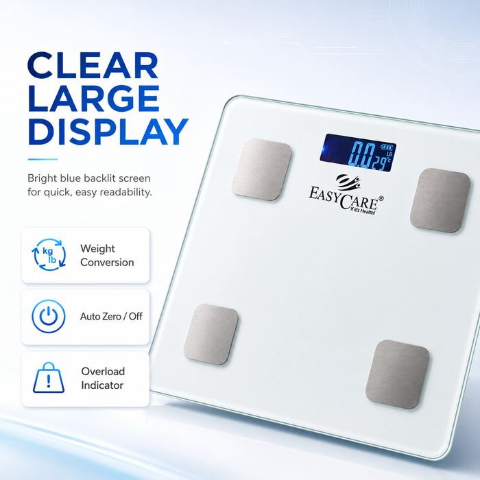EASYCARE Smart BMI Weighing Scale for Adults | 21 Body Composition Parameters | Bluetooth Smart Sync with App | 180 kg Capacity | Digital Weight & Body Fat Monitor - White