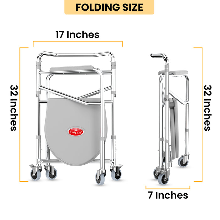 EASYCARE 3-in-1 Commode chairs for old people, Potty Chair for adults, bathroom chair for patient, Portable Toilet seat for old age people, Western Commode Toilet Chair for adult (Commode with Wheel chair)