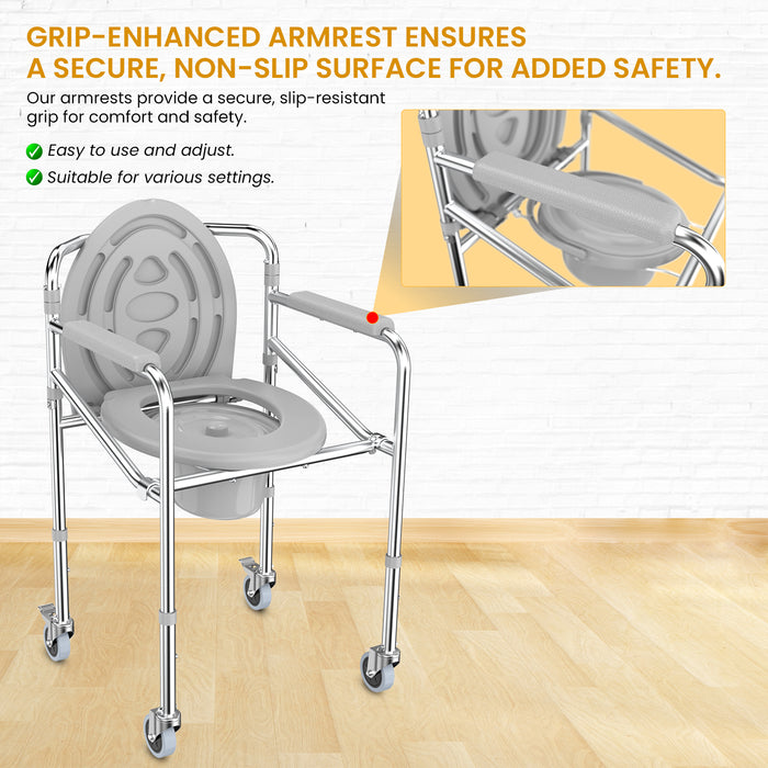 EASYCARE 3-in-1 Commode chairs for old people, Potty Chair for adults, bathroom chair for patient, Portable Toilet seat for old age people, Western Commode Toilet Chair for adult (Commode with Wheel chair)