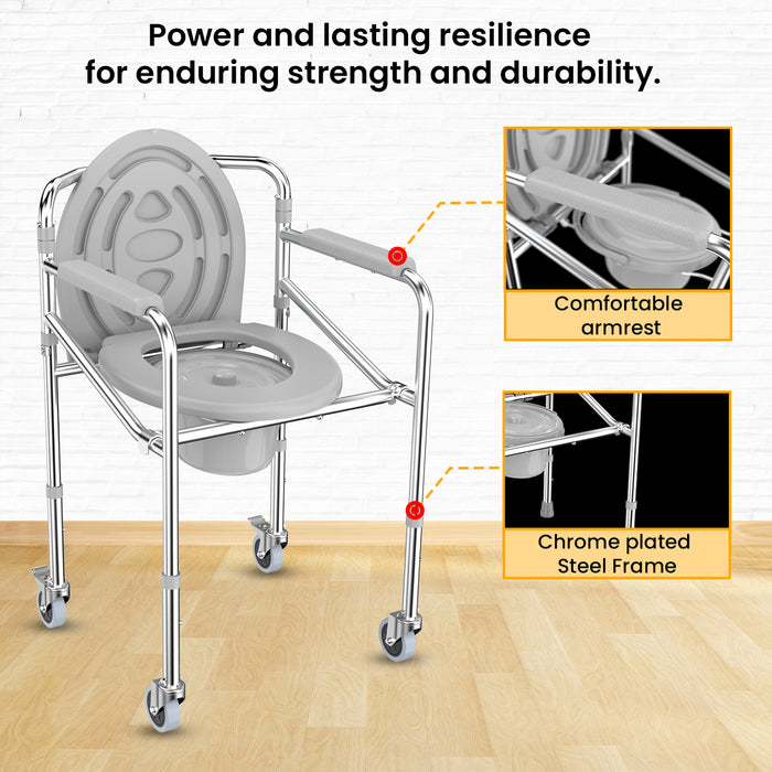 EASYCARE 3-in-1 Commode chairs for old people, Potty Chair for adults, bathroom chair for patient, Portable Toilet seat for old age people, Western Commode Toilet Chair for adult (Commode with Wheel chair)