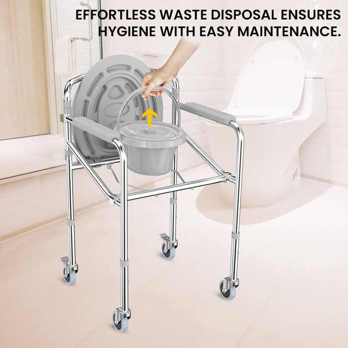 EASYCARE 3-in-1 Commode chairs for old people, Potty Chair for adults, bathroom chair for patient, Portable Toilet seat for old age people, Western Commode Toilet Chair for adult (Commode with Wheel chair)