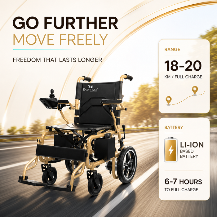 EasyCare EC3013 Foldable Electric Wheelchair for Elderly & Patients, Joystick Controlled Power Wheelchair with Lithium-Ion Battery, 18–20 km Range, IATA-Compliant Travel Ready Design, Mild Steel Frame & 1 Year Warranty*