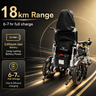 Electric wheelchair with charging information on a dark background
