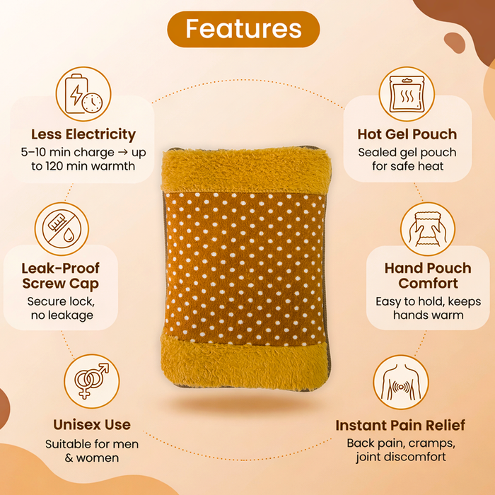 EASYCARE Electric Hot Water Bag with Pocket | Rechargeable Heating Gel Pad for Back Pain, Muscle Pain & Period Cramps | Fast Heating Velvet Heat Bag with Charging Cord | 6 Months Warranty