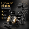 Black electric wheelchair with hydraulic recline feature on a dark background