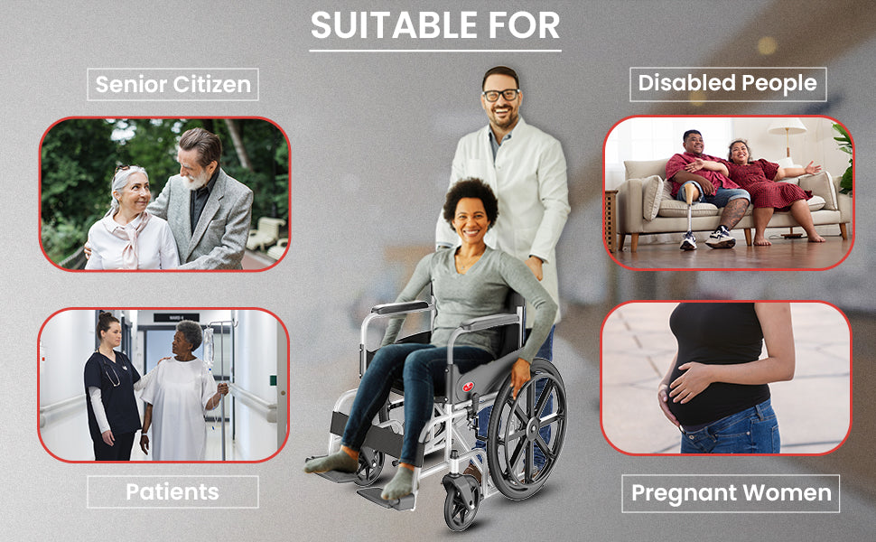 wheelchair suitability for various groups including senior citizens, disabled people, patients, and pregnant women.