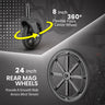 8-inch flexible front caster wheel and 24-inch rear mag wheels on a dark background